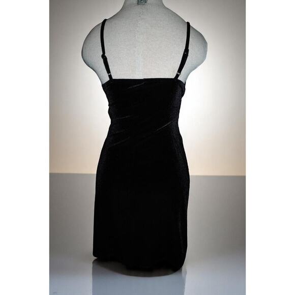 Rave Girl Black Velvet Rhinestone Trim Mini Dress – XS – Y2K Glam Party Style - Picture 6 of 11